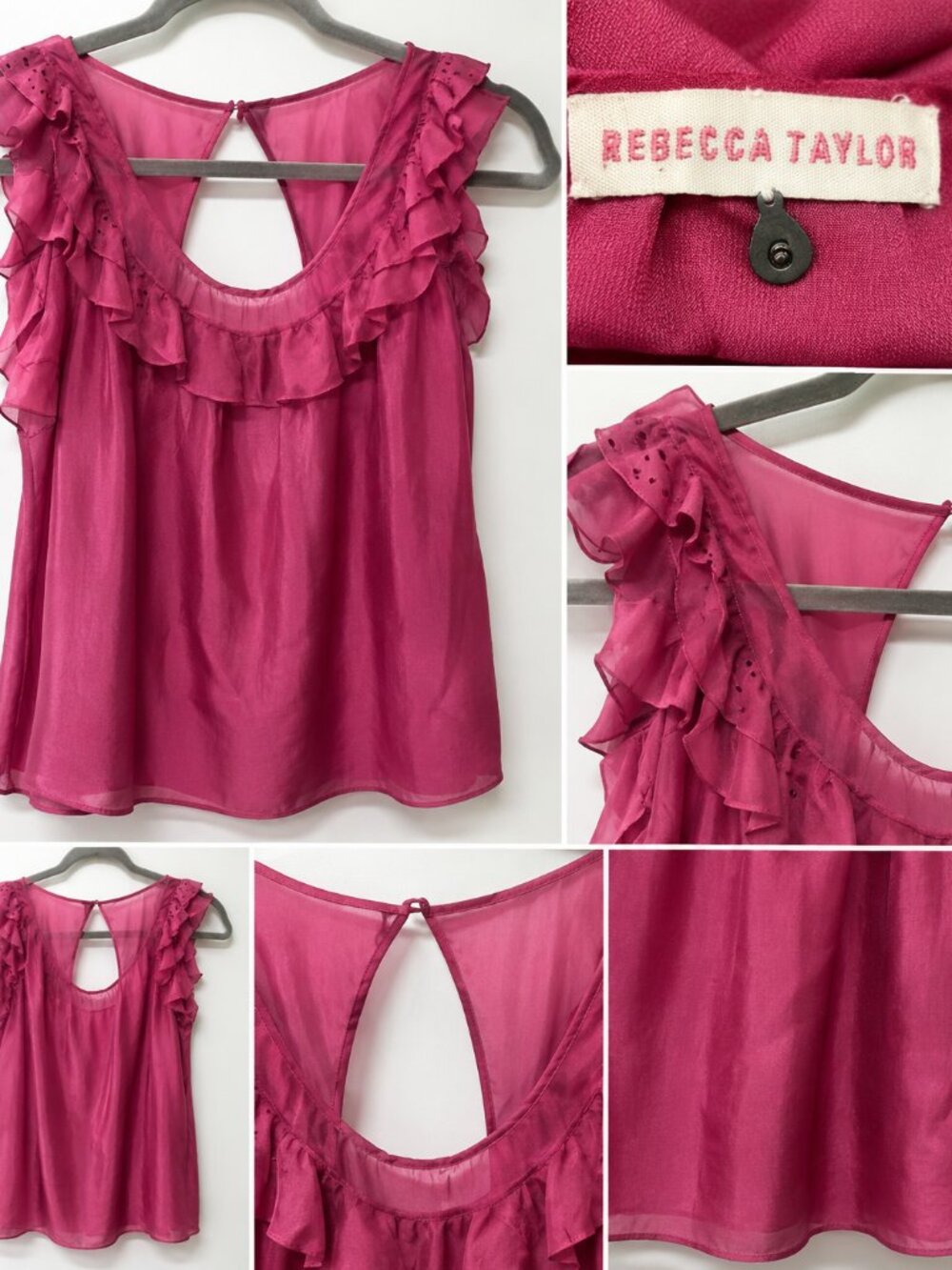 Rebecca Taylor Pink Silk Ruffle Blouse Top Size 6